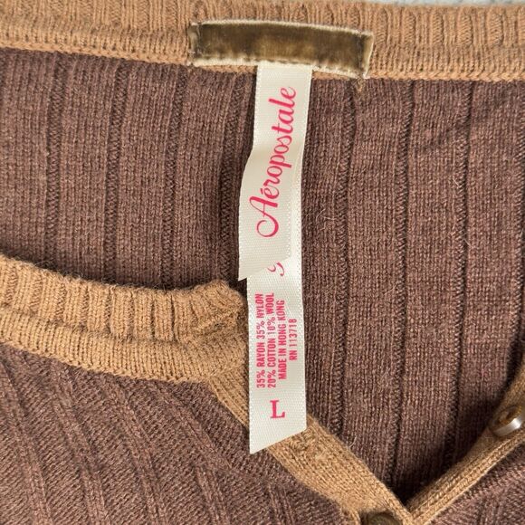 Aeropostale Sweater Juniors Large Brown Ribbed Henley AERO‎ 80s 90s Y2K Vintage - Picture 5 of 9